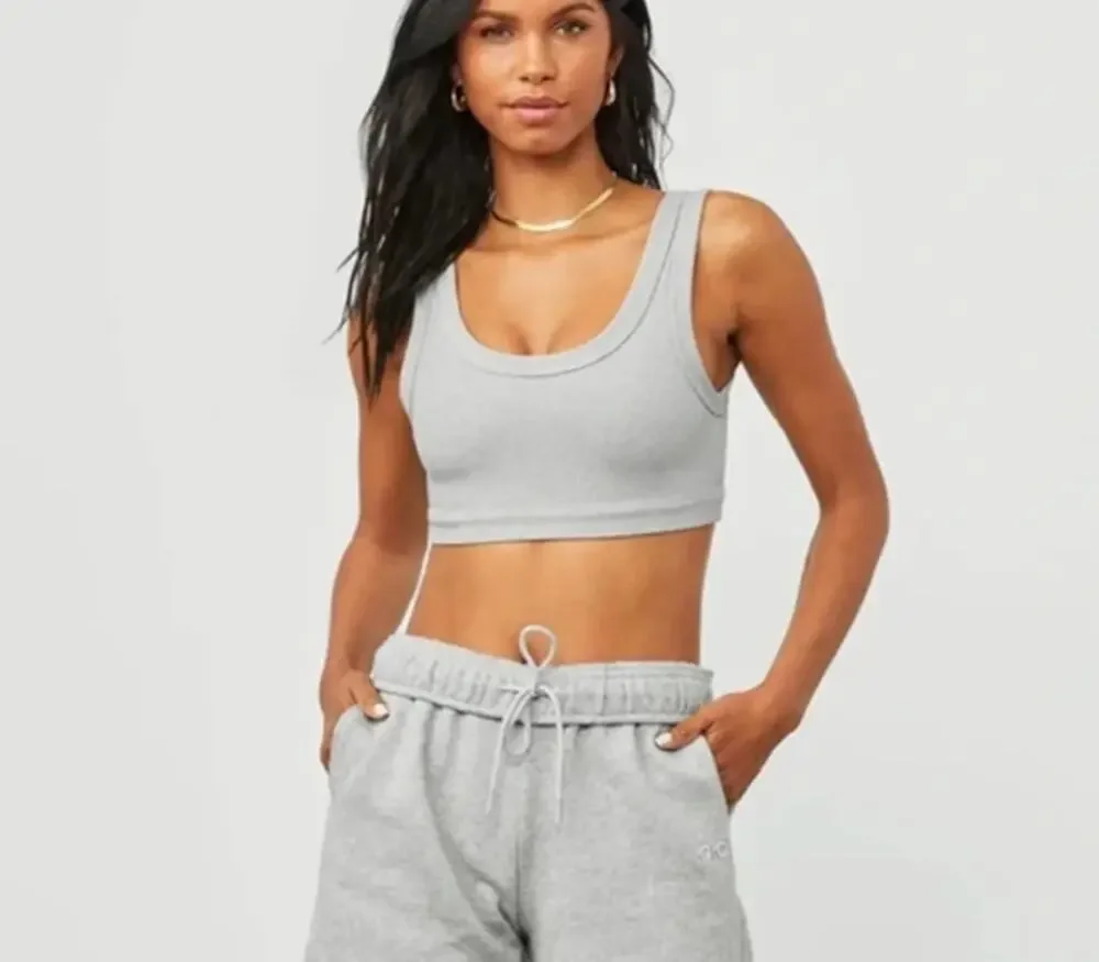 Alo Yoga Wellness Ribbed Heather Grey Athletic Sports Bra Size S